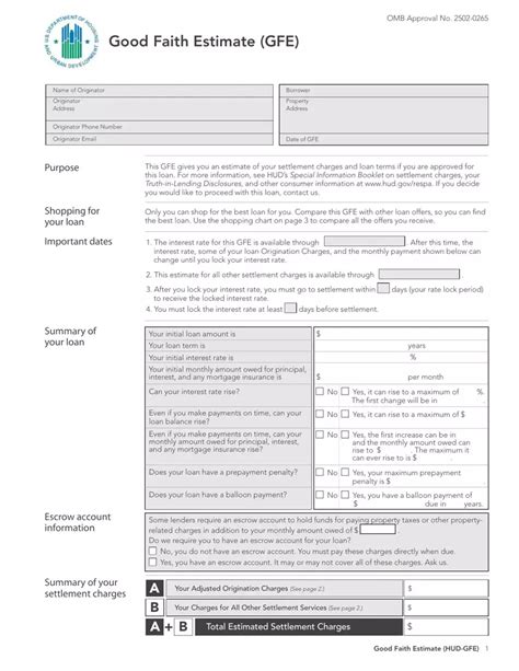 Good Faith Estimate Form Fill Out Printable Pdf Forms Online