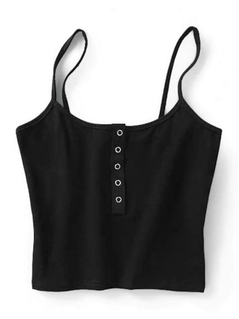 Cropped Snap Button Tank Top Black S Black Tank Tops Black Women