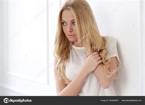 Beautiful Cute Blonde White Background Stock Photo Racool Studio
