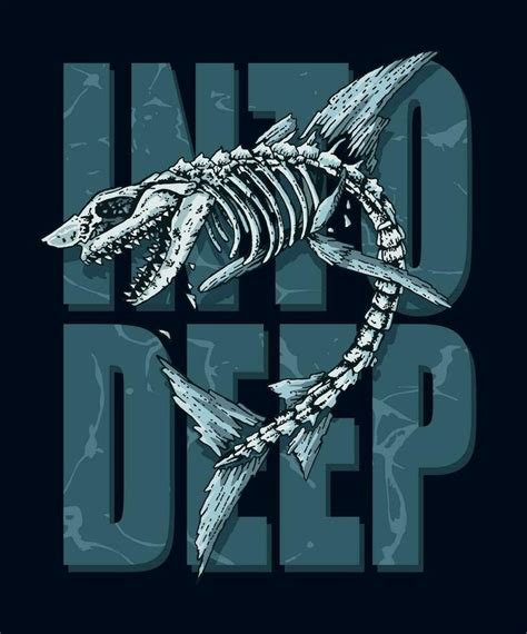 Handmade vector illustration of shark skeleton in composition with ...