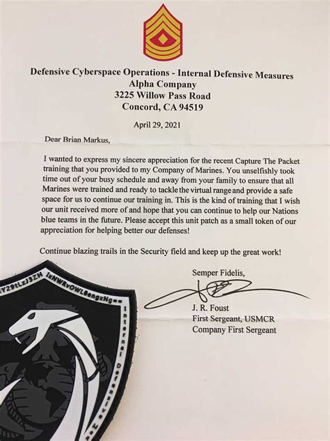 Marine Corps Letter Of Appreciation