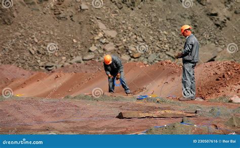 Explosives Work In A Quarry The Process Of Placing Explosives In An