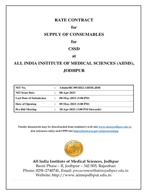 Fillable Online Tender For Cmc Of Stp Aiims Jodhpur Fax Email Print