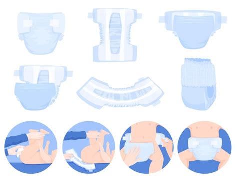 Premium Vector Baby Diaper Flat Set With Isolated Views Of Infant