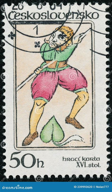 Vintage Stamp Printed In Czechoslovakia Circa Shows Playing Cards