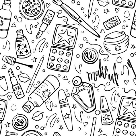 Vector Seamless Hand Drawn Makeup Pattern With Text Beautiful