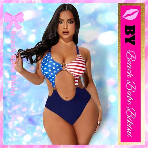 American Flag Cut Out One Piece Swimsuit Beach Babe Bikini