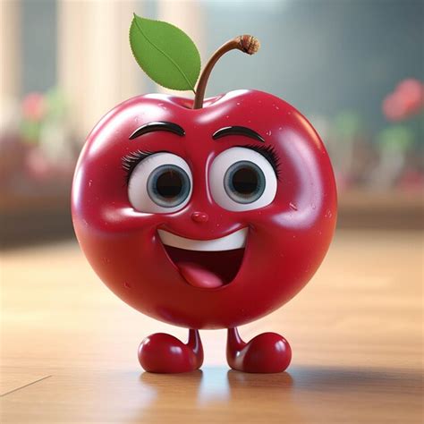 Premium Photo Cherry Fruit Character With Smiley Face And Big Eyes 3d