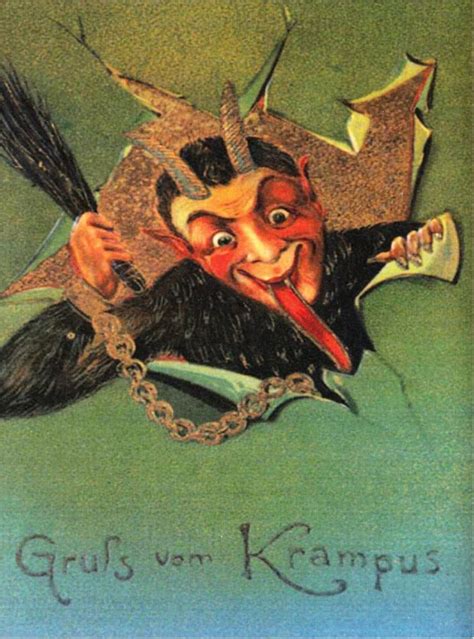 Krampus In Chains With Switch Breaks Through Background Repro Postcard