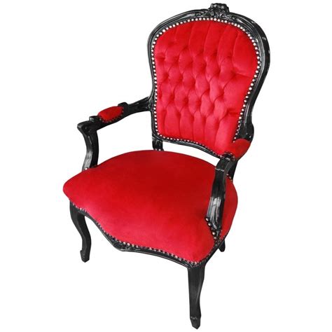 Fauteuil Baroque De Style Louis XV Velours Rouge Et Bois Noir