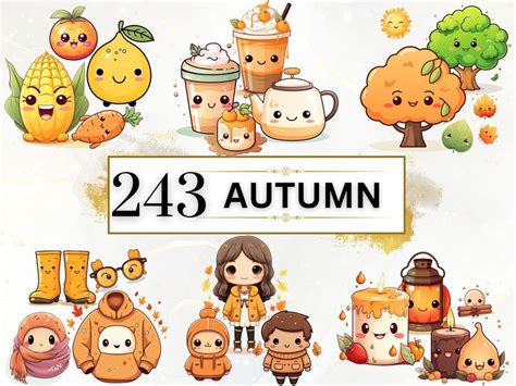 Kawaii Clipart Bundle 243 Kawaii Fall Clipart Cute Kawaii Png Clipart