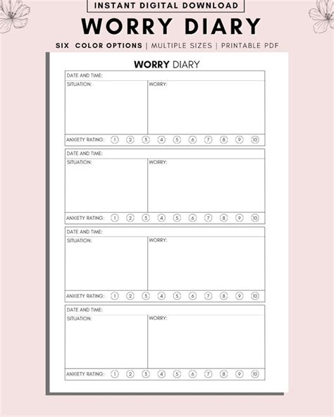 Daily Worry Diary Printable Printable Anxiety Journal Anxiety Journal