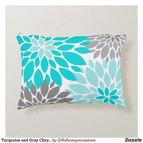 Turquoise And Gray Chrysanthemums Pillow