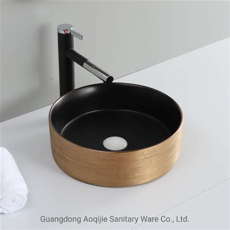 Luxury Modern Design Golden Round Countertop Ceramic Lavabo Gold Color