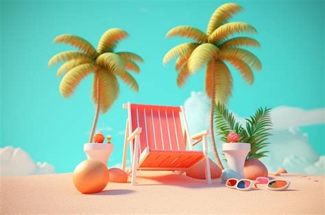 Premium Photo Summer Vibes 3d Render