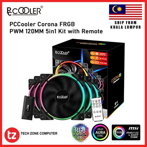 PCCooler Corona 5 in 1 Kit FRGB 4Pin Dual LED Ring 120MM PWM Quiet PC ...