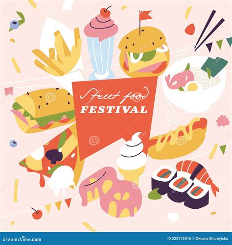 Vector Illustration Street Food Festival Horizontal Poster Or Banner