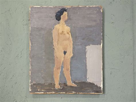 Mid Century Modern Swedish Nude By Lavender Vintage Figurative Oil Painting In Nude Paintings