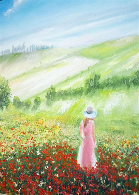 ᐉ Картина полотно/масло Дівчина та макове поле авторська робота в ...