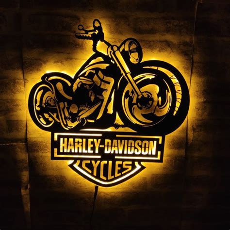 Harley Davidson Led Sign Wall Decor Wood Art Harley Davidson Wall