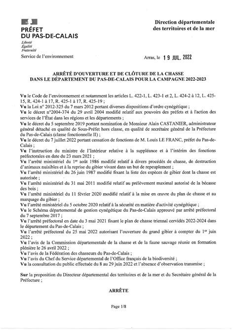 Dates douverture et de clôture de la chasse pour la campagne 2022 2023