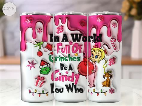 D Inflated Pink Grinchmas Tumbler Wrap Png Oz Skinny Etsy