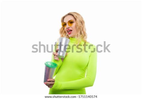 Sexy Blonde Bright Dress Posing Two Stock Photo 1751140574 Shutterstock