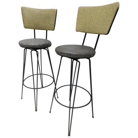 Set Of 3 Mid Century Modern Bar Counter Stools With Hairpin Iron Legs For Sale At 1stdibs Mid