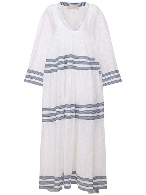 Buy FLORA SARDALOS Striped Cotton Poplin Midi Dress Lace Marineblue