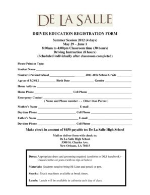 Fillable Online Driver Education Registration Form De La Salle