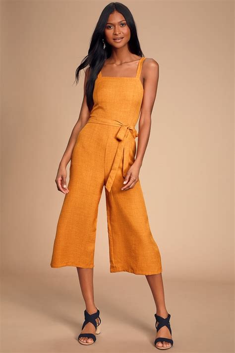 Cute Mustard Yellow Jumpsuit Culotte Jumpsuit Wide Leg Lulus