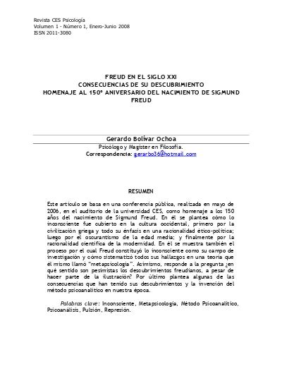 Freud En El Siglo Xxi Consecuencias De Su Descubrimiento Homenaje Al
