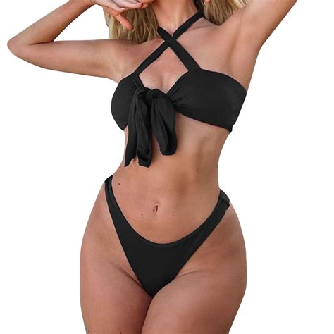 Szxzygs Push Up Bikini Women Bandeau Bandage Bikini Set Push Up