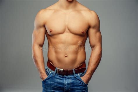 Man With Naked Torso Poses In Studio Stock Photo Image Of Brutality Attractive 107908804
