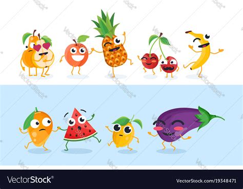 Funny Fruit Characters Set Of Isolated Vector Image