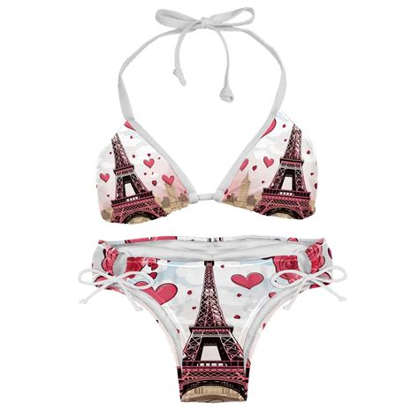 Eiffel Tower Valentine S Day Stylish Bikini Set With Detachable Sponge