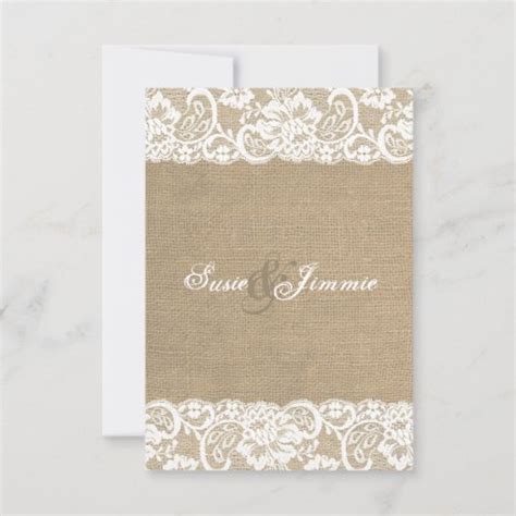 Lace Look Rustic Warm Burlap Wedding Rsvp Card Zazzle