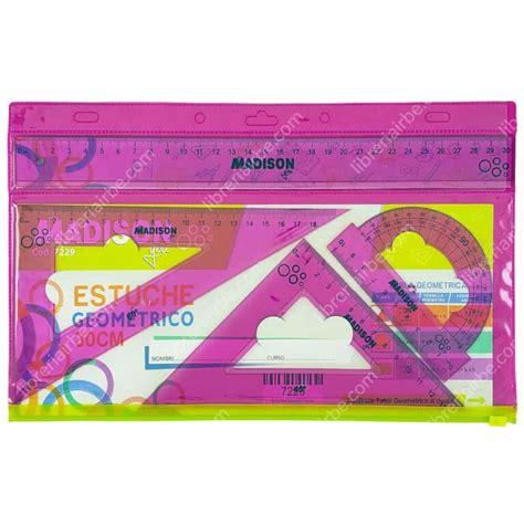 Estuche Geométrico 30 cm de 4 Piezas con Cierre MADISON Fucsia