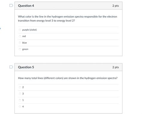 Solved What color is the line in the hydrogen emission | Chegg.com