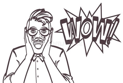 Male with Surprise Expression on His Face. Hipster Wow Face Drawing Stock Vector - Illustration ...