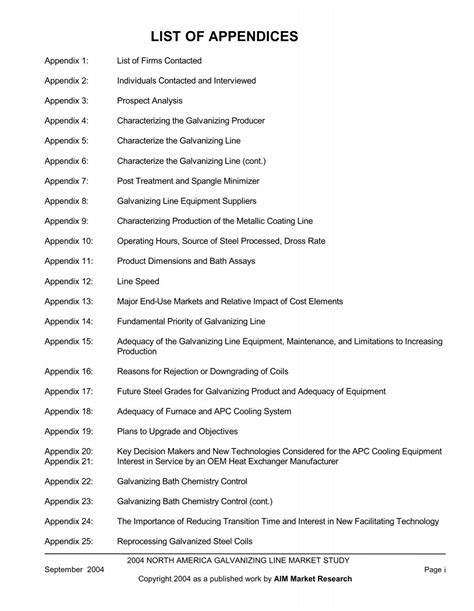 List Of Appendices Cont