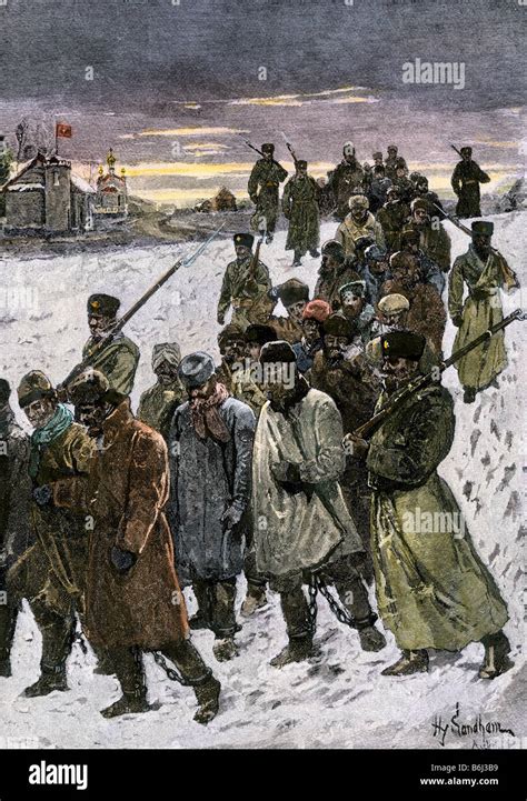 Russian convicts returning at night from the mines in Siberia 1880s ...