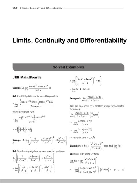 13 Limits Continuity And Differentiability Exercise 1 Pdf