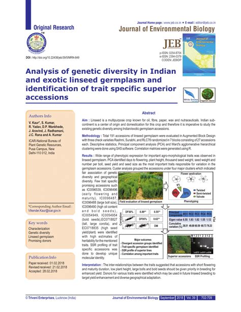 PDF Analysis Of Genetic Diversity In Indian And Exotic Linseed