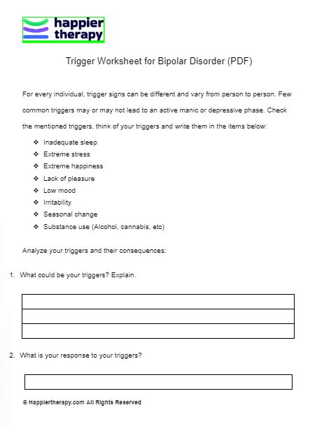 Trigger Worksheet For Bipolar Disorder PDF HappierTHERAPY