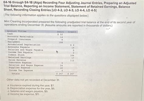 Solved E Through E Algo Recording Four Adjusting Chegg