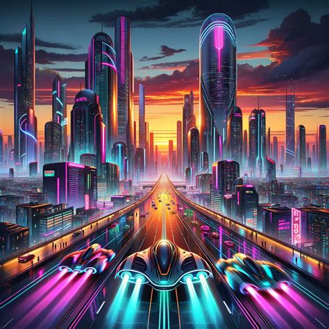 Mesmerizing Cyberpunk Cityscape At Sunset Neon Futuristic Urban Scene Ai Art Generator