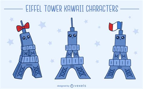 Descarga Vector De Conjunto De Caracteres Kawaii Torre Eiffel