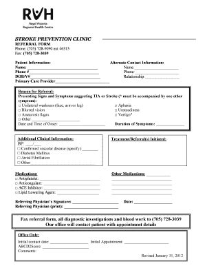 Fillable Online Rvh Stroke Prevention Clinic Referral Form Fax Email