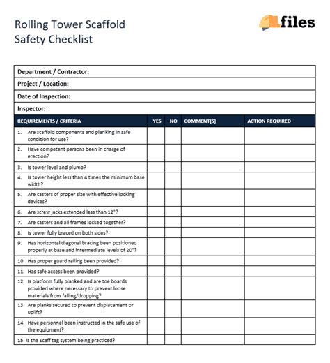 Printable Scaffold Inspection Checklist Scaffolding Safety Inspection